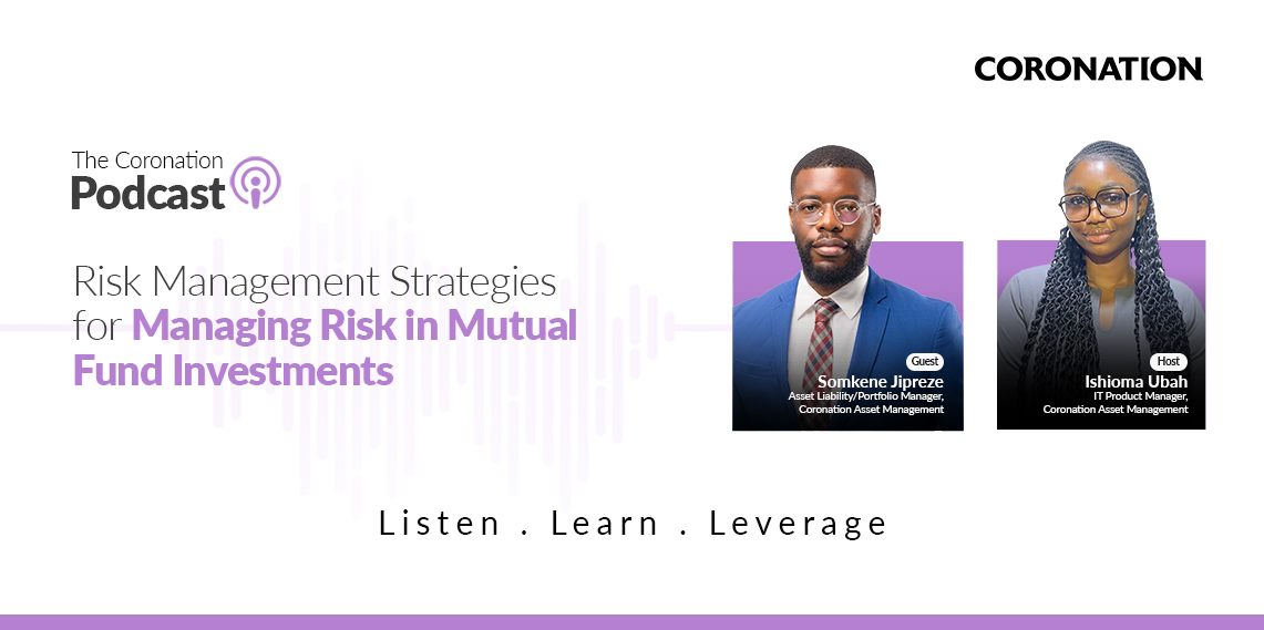 A podcast poster on risk management strategies in investing in mutual funds.